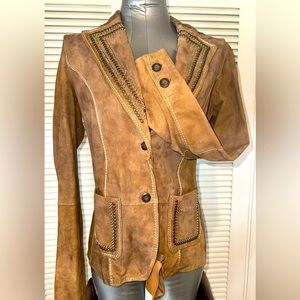 Women’s trendy suede brown jacket, waist length, small